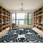 Monstera Leaves Tropical Dark Gray Rug