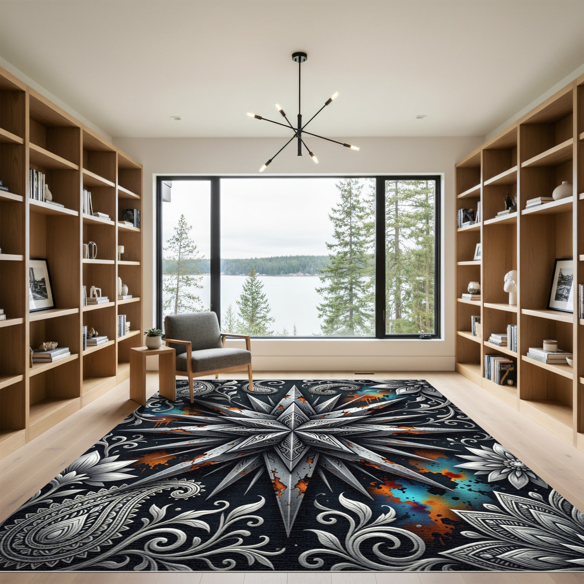 Earthy Orange Grunge Celestial Star Accessory Rug