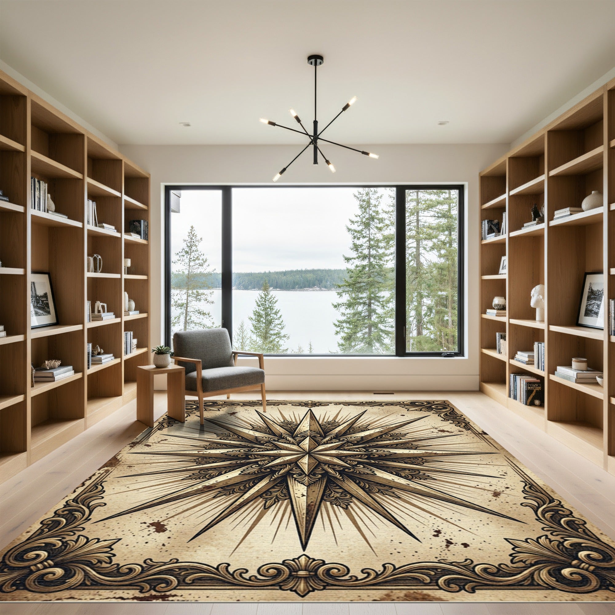Vintage Golden Compass Star Medallion Rug