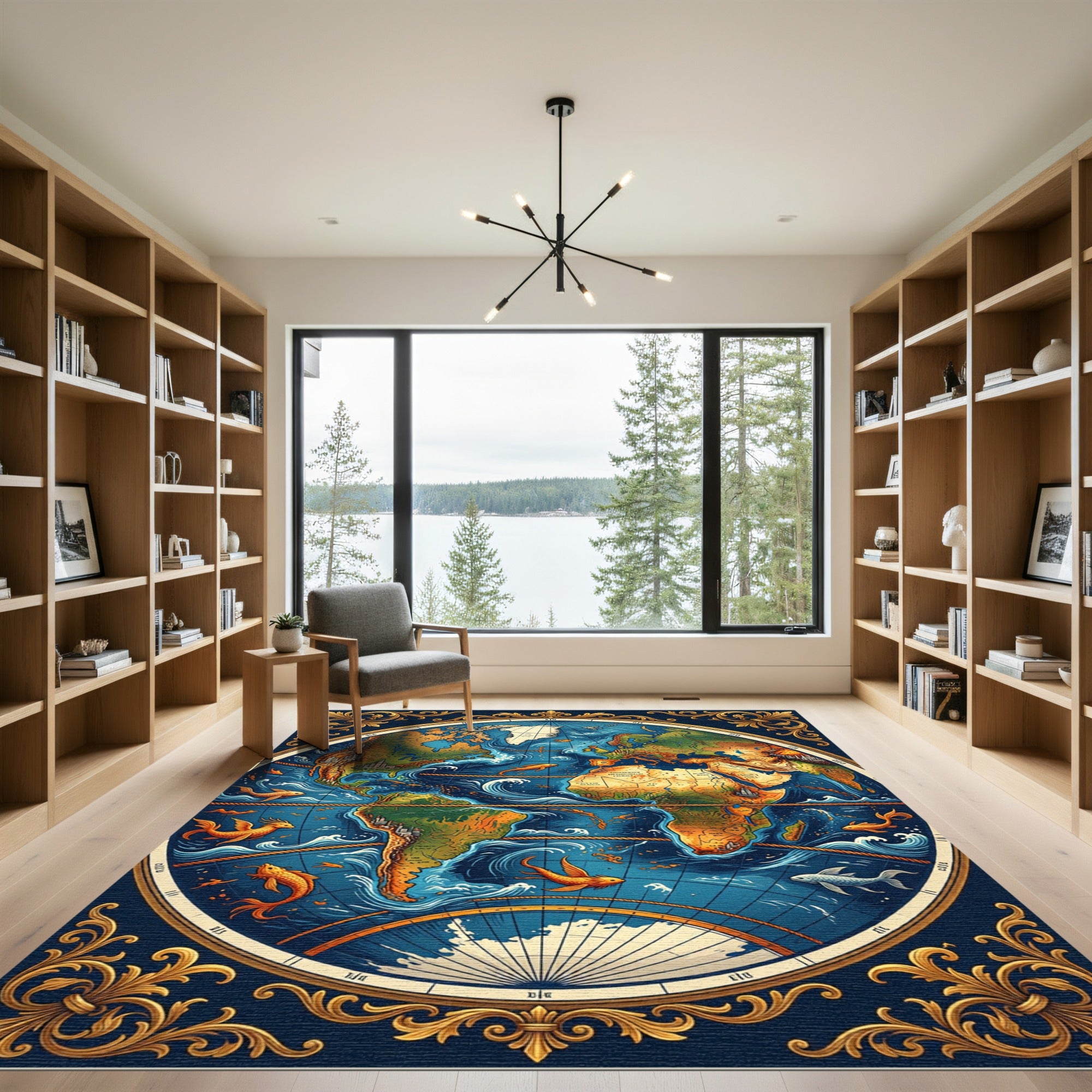 Antique Ocean Globe Mythical Creatures Rug