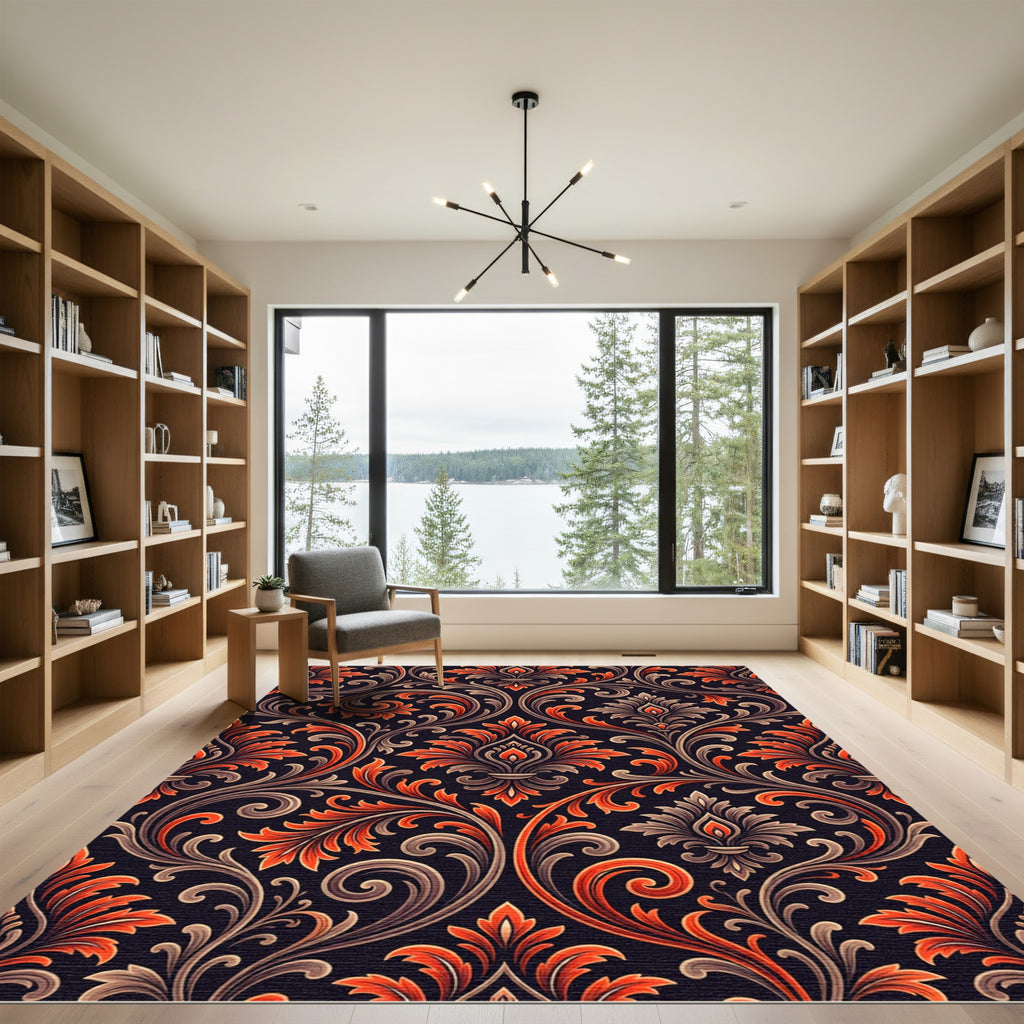 Dark Floral Scrollwork Amber Rug