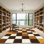 Modern Earth Toned Tiled Grid Rug