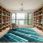 Teal Interlocking Rectangular Blocks Rug