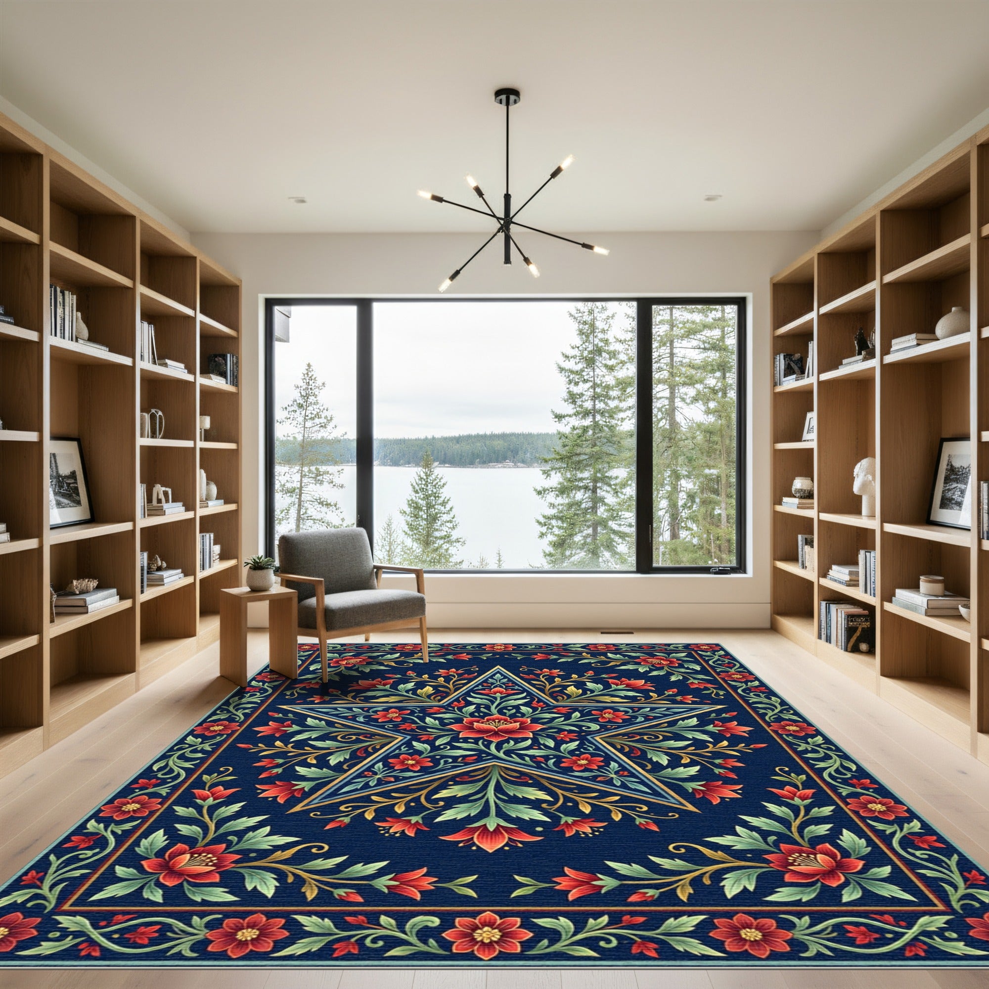 Navy Celestial Star Floral Medallion Rug