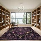 Ornate Plum Chrysanthemum Botanical Medallion Rug
