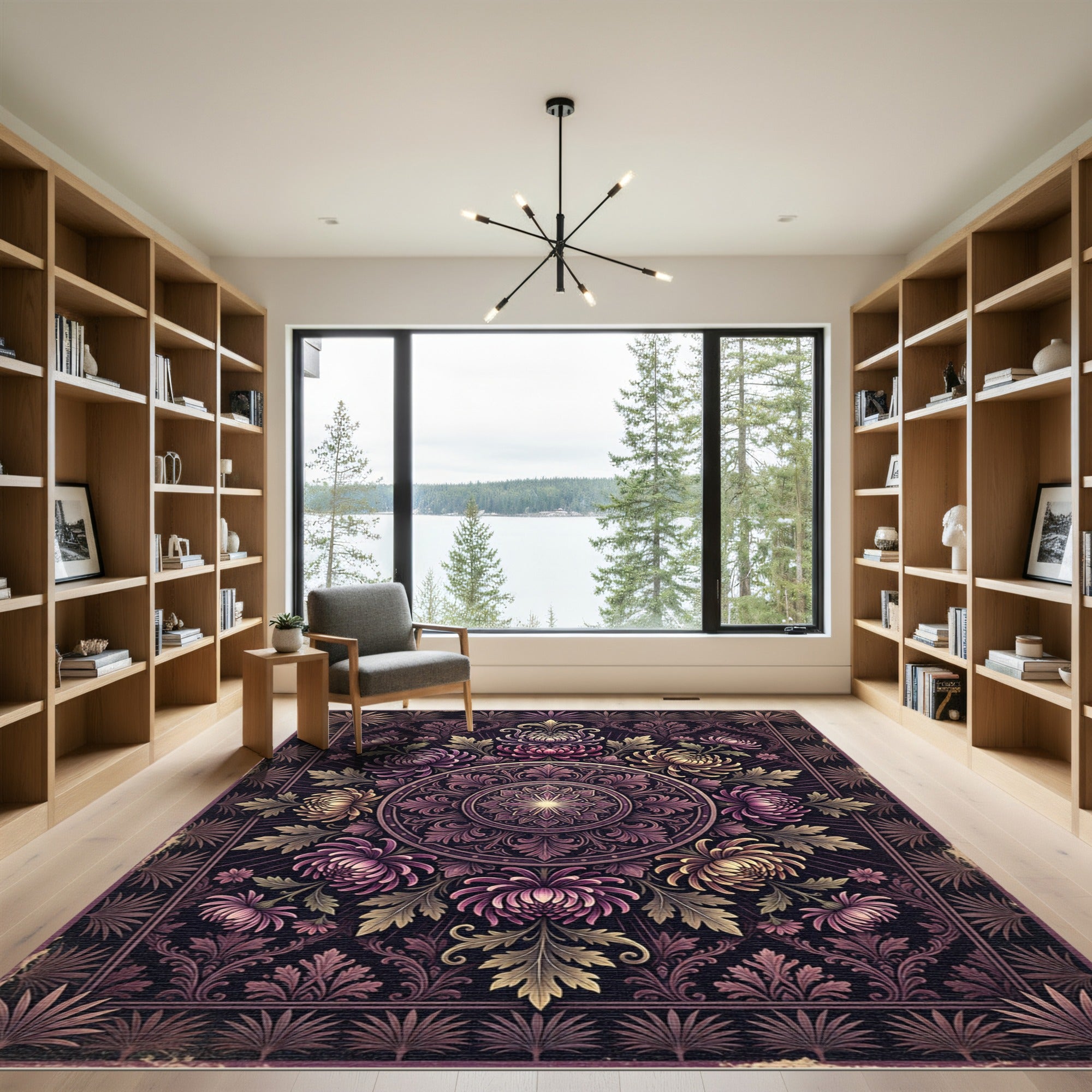 Ornate Plum Chrysanthemum Botanical Medallion Rug