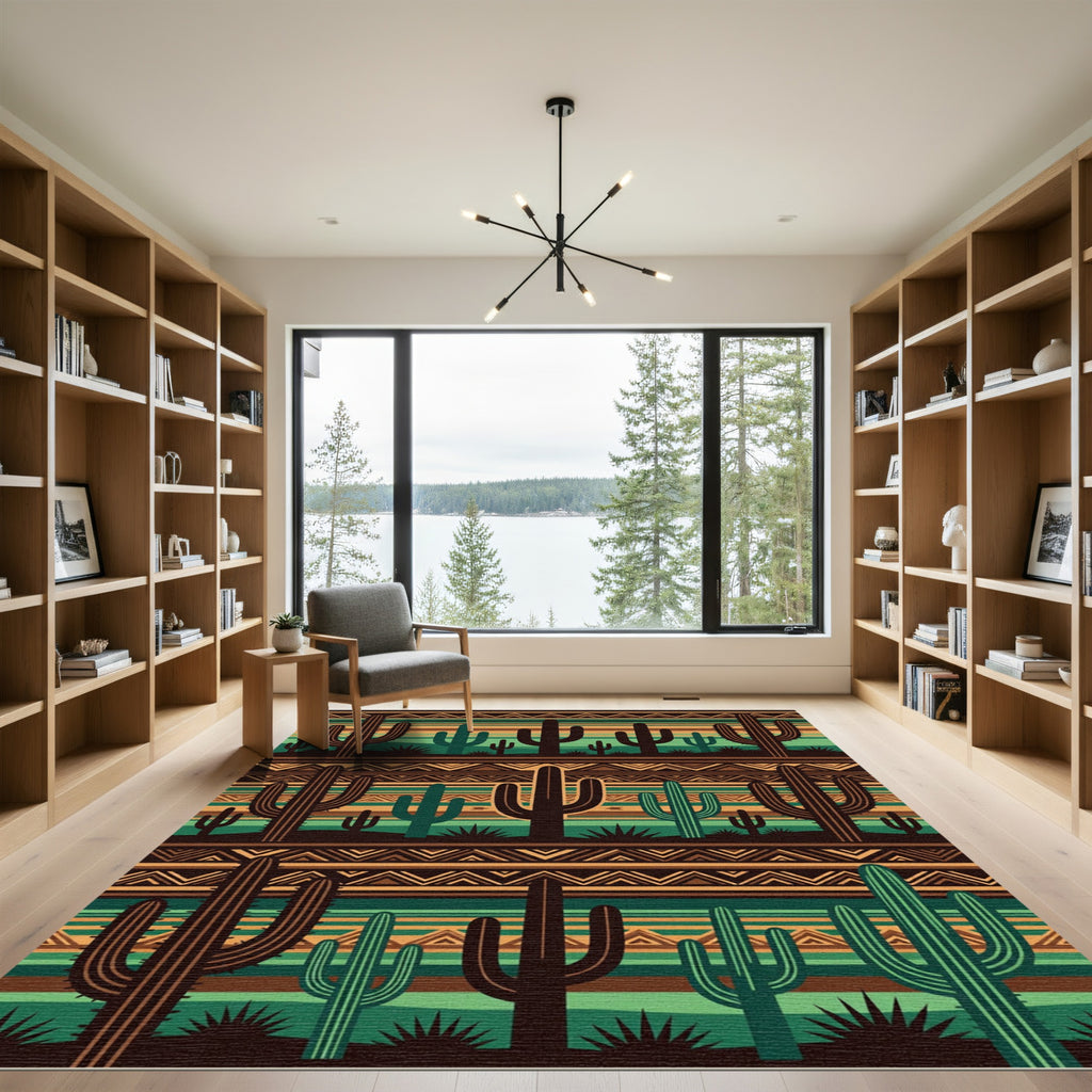 Earthy Southwest Cactus Striped Geometric Rug