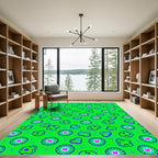 Vibrant Pink Flower Blue Outline Rug