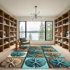 Teal and Golden Sand Dollar Tile Rug