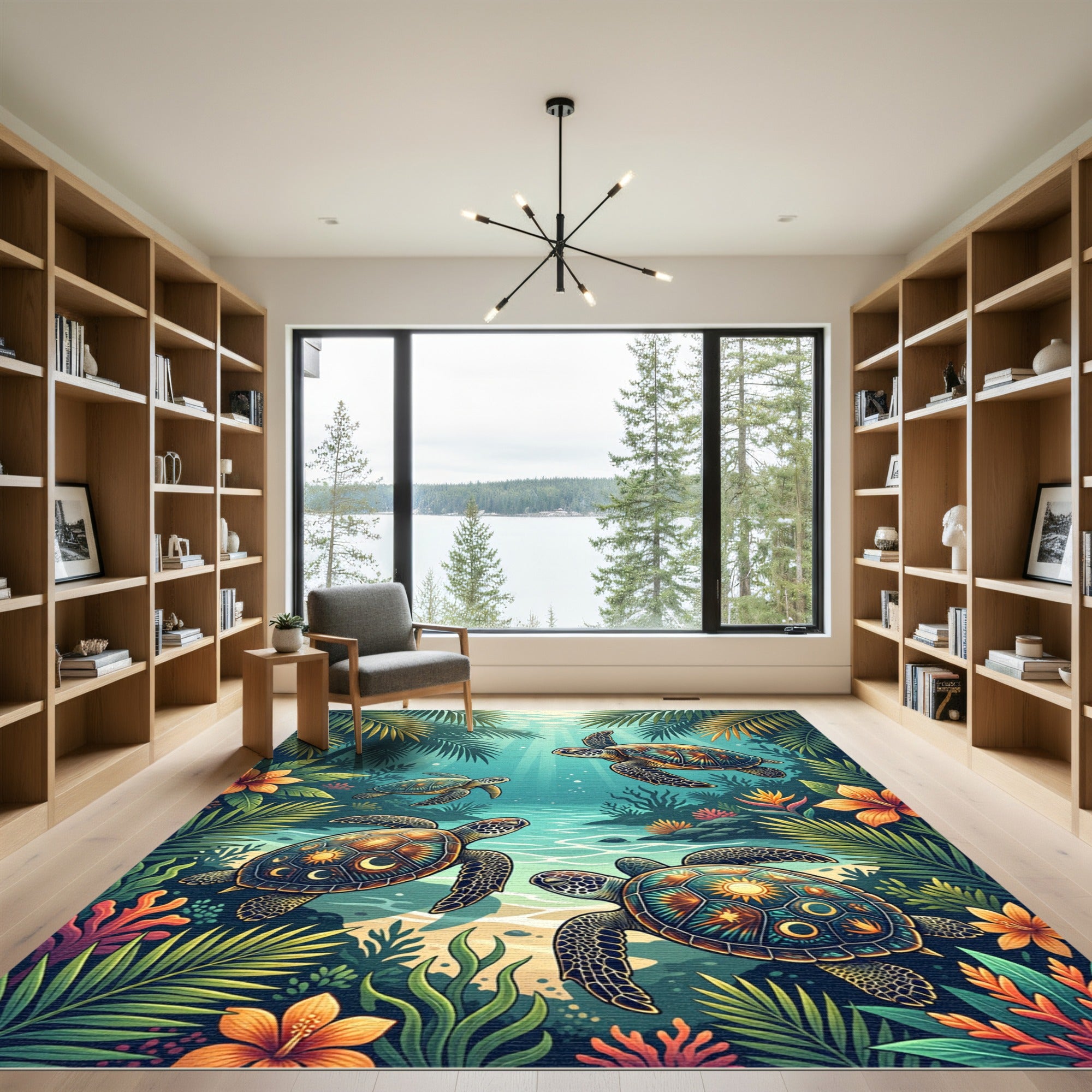 Tropical Sea Turtle Sun Moon Ocean Rug