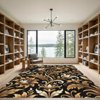 Gilded Baroque Floral Scroll Black Rug