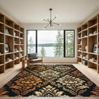 Ornate Golden Floral Damask Rug