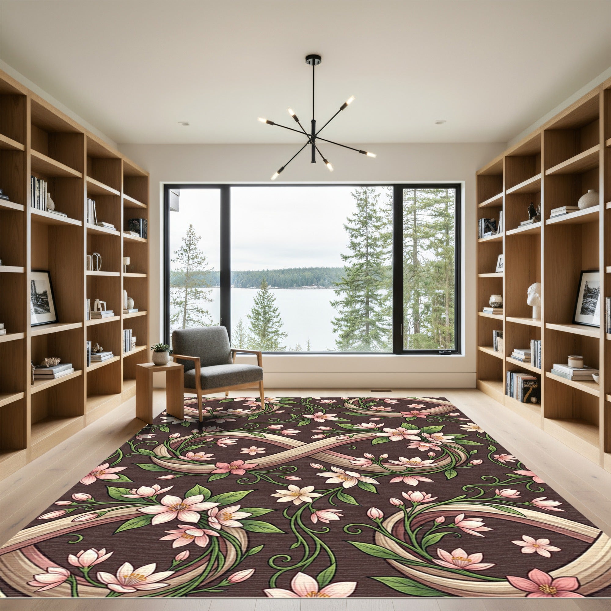 Elegant Infinity Blossom Espresso Floral Rug