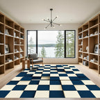 Modern Navy and Cream 3D Block Rug