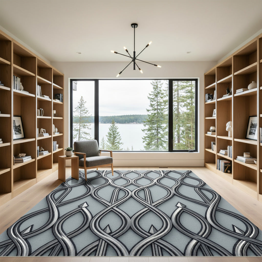 Elegant Gray Intertwined Swirls Rug