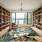 Green Tropical Dinosaur Foliage Ivory Base Rug