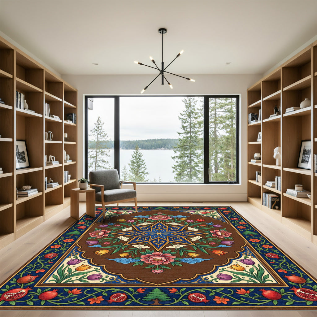 Floral Eight Point Star Pomegranate Medallion Rug
