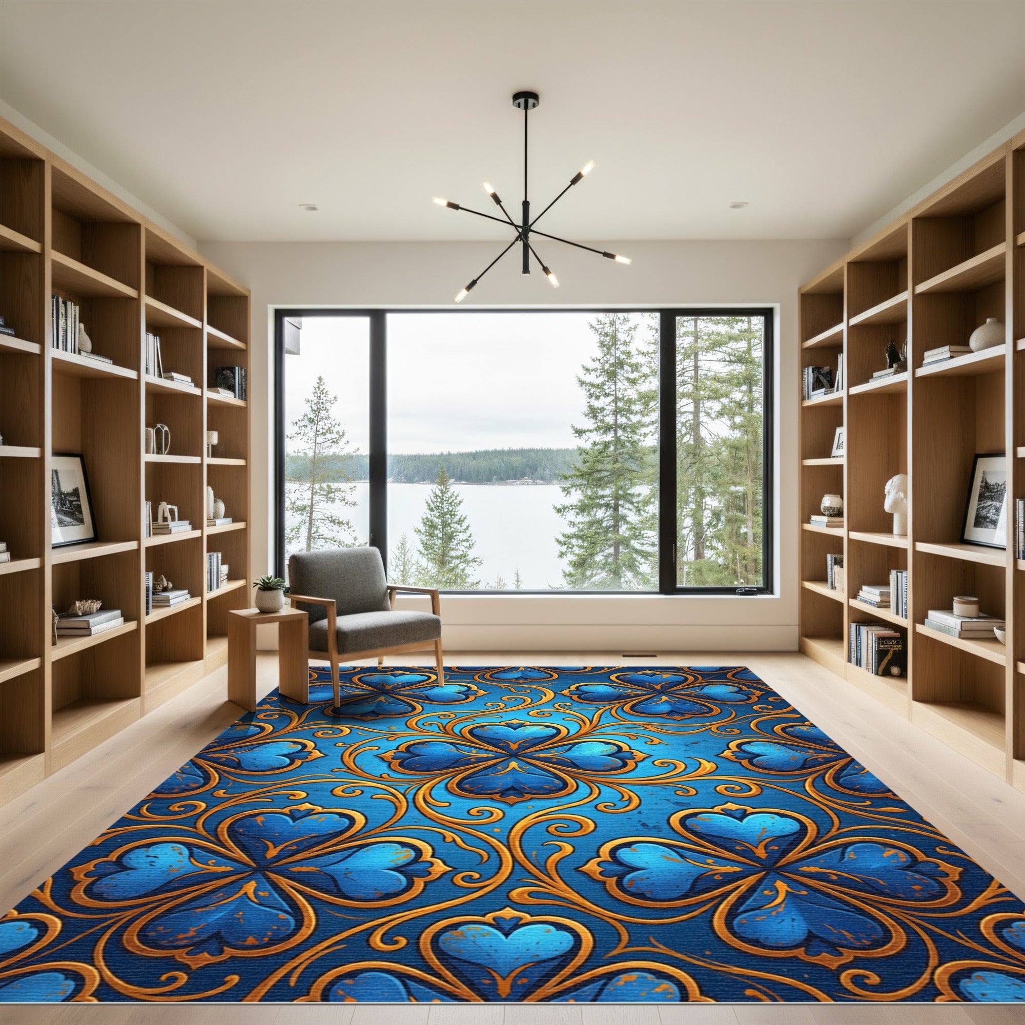 Royal Blue Filigree Clover Medallion Rug