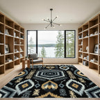Geometric Tribal Black Gold Chevron Rug
