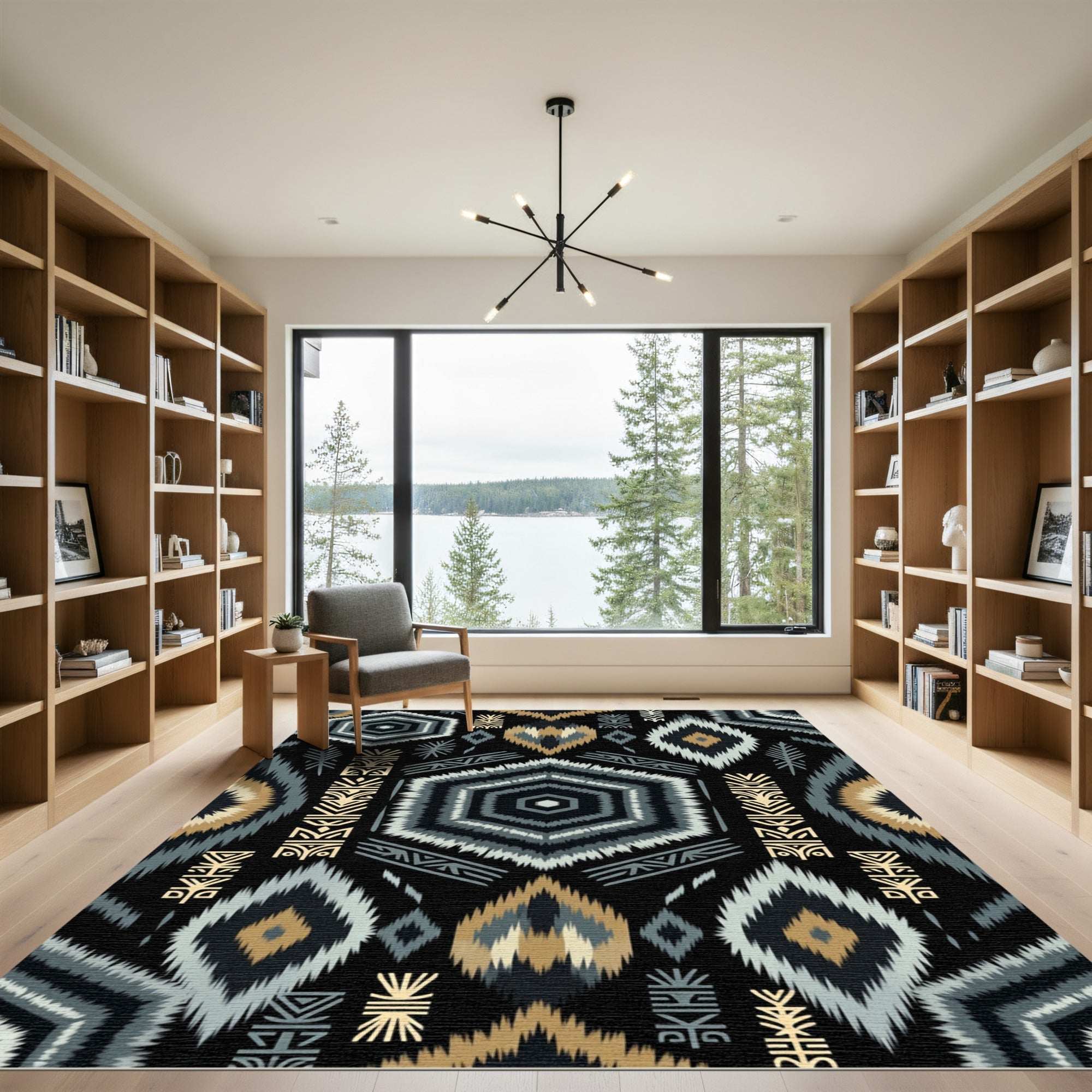 Geometric Tribal Black Gold Chevron Rug