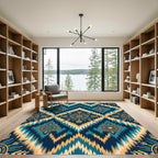 Teal and Golden Ikat Medallion Rug