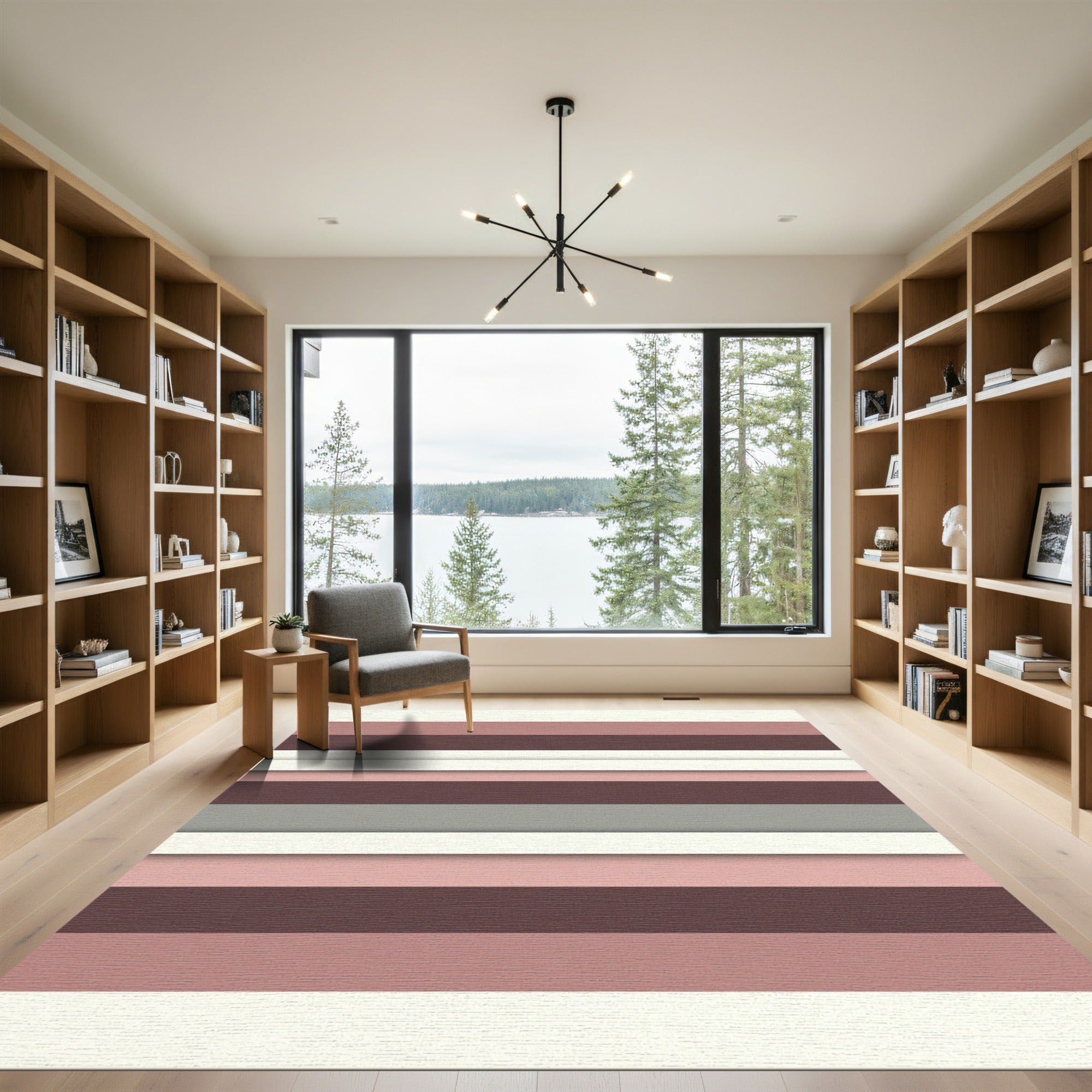 Soft Pink Taupe Horizontal Stripe Rug