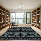 Black Deer Forest Nordic Knit Rug
