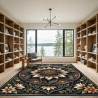 Earthy Black and Gold Floral Mandala Rug