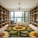 Golden Sunflower Floral Botanical Arrangement Rug
