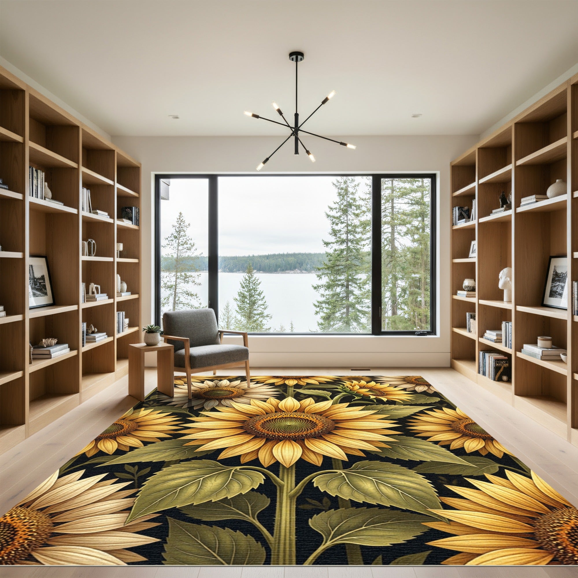 Golden Sunflower Floral Botanical Arrangement Rug