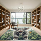 Highland Cow with Daisies and Clovers Rug