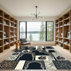 Black Gray Pomegranate Medallion Arch Collage Rug