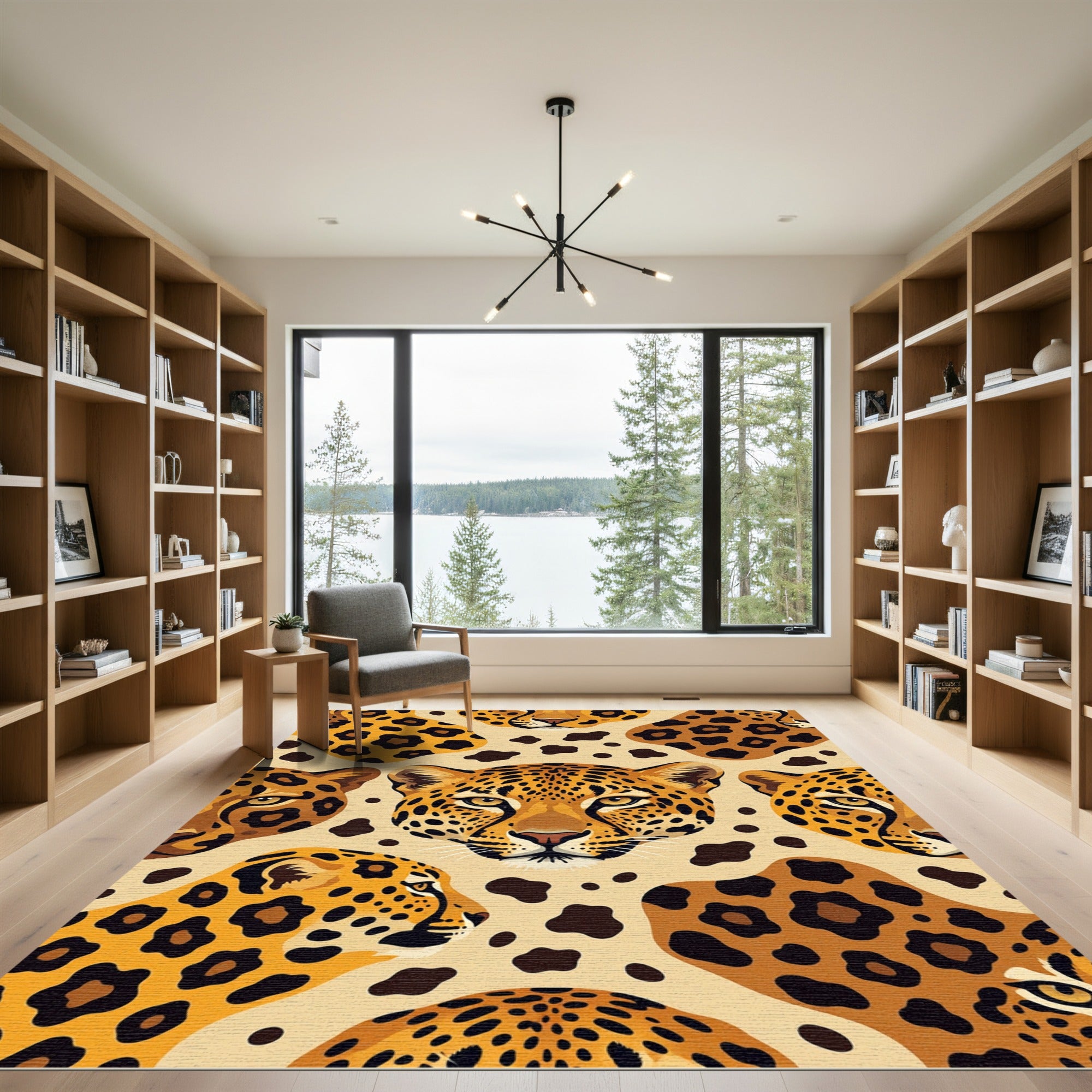 Golden Cheetah Spots Abstract Faces Rug