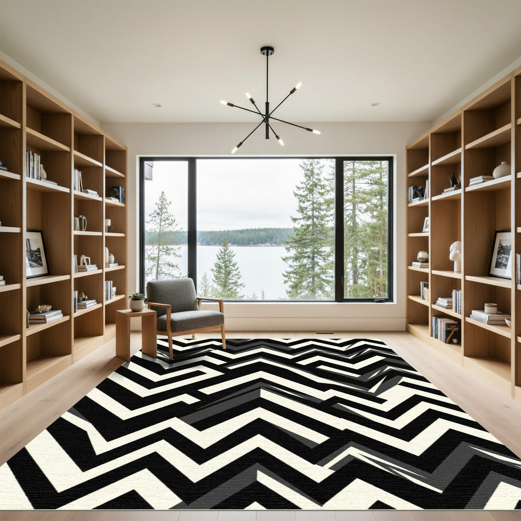 Monochrome Jagged Zigzag Landscape Rug
