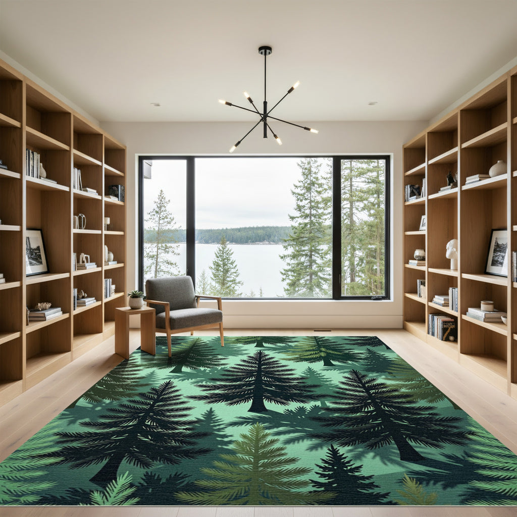 Dark Forest Green Pine Trees Rug