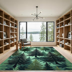 Dark Forest Green Pine Trees Rug