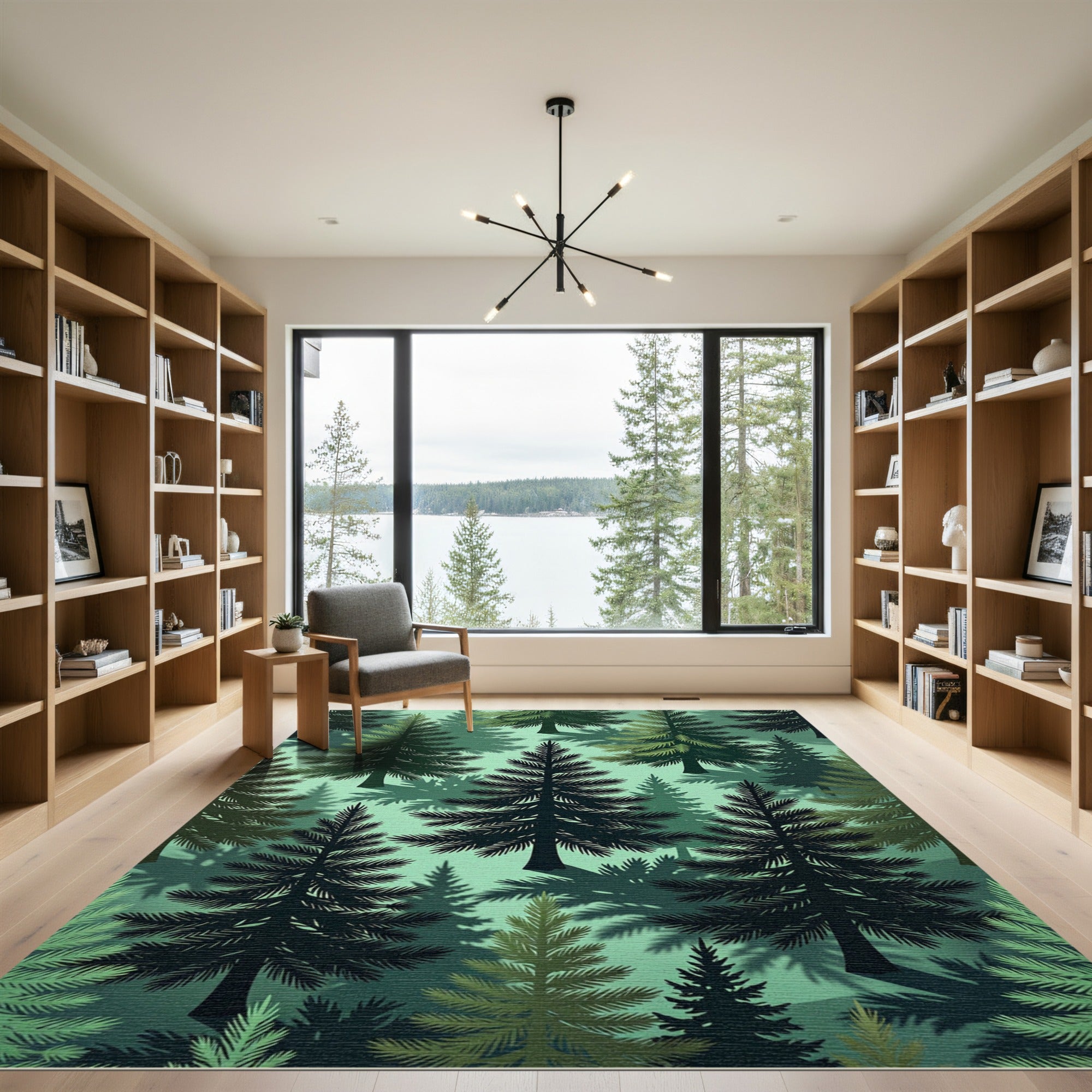 Dark Forest Green Pine Trees Rug