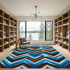 Modern Blue and Bronze Chevron Arrow Rug