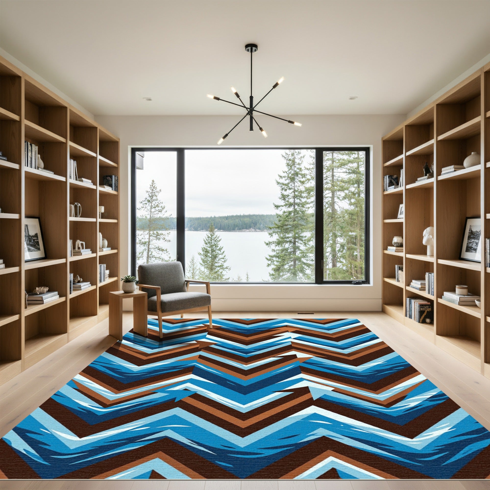 Modern Blue and Bronze Chevron Arrow Rug