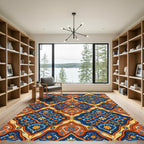 Ornate Blue and Copper Floral Tile Rug
