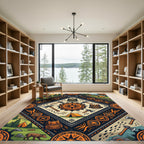 Geometric Orange Adventure Compass Diamond Rug