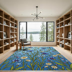 Blue Meadow Cornflower and Daisy Illustration Rug