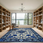 Classic Blue Floral Scroll Medallion Rug