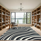 Abstract Black White Gray Swirl Rug