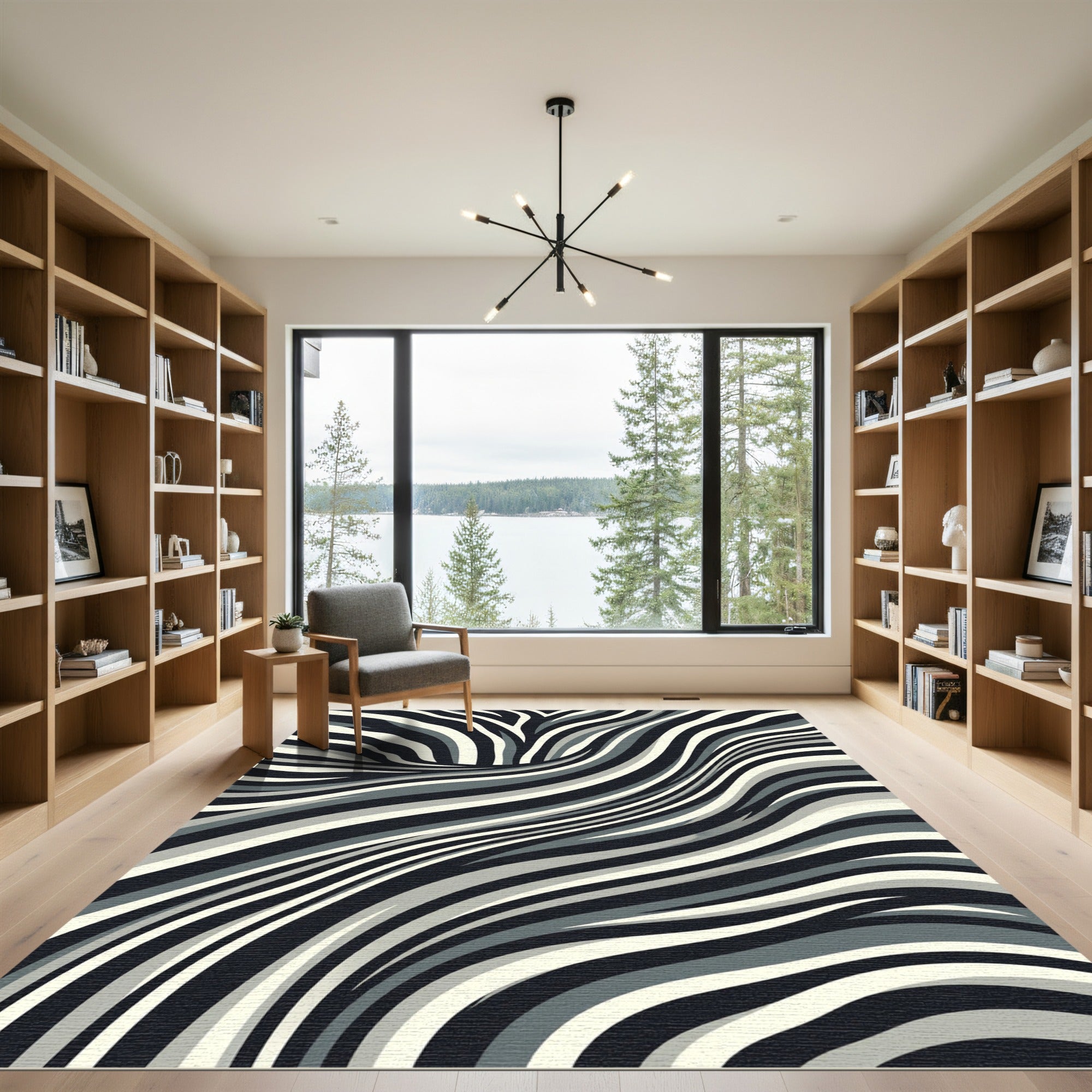 Abstract Black White Gray Swirl Rug