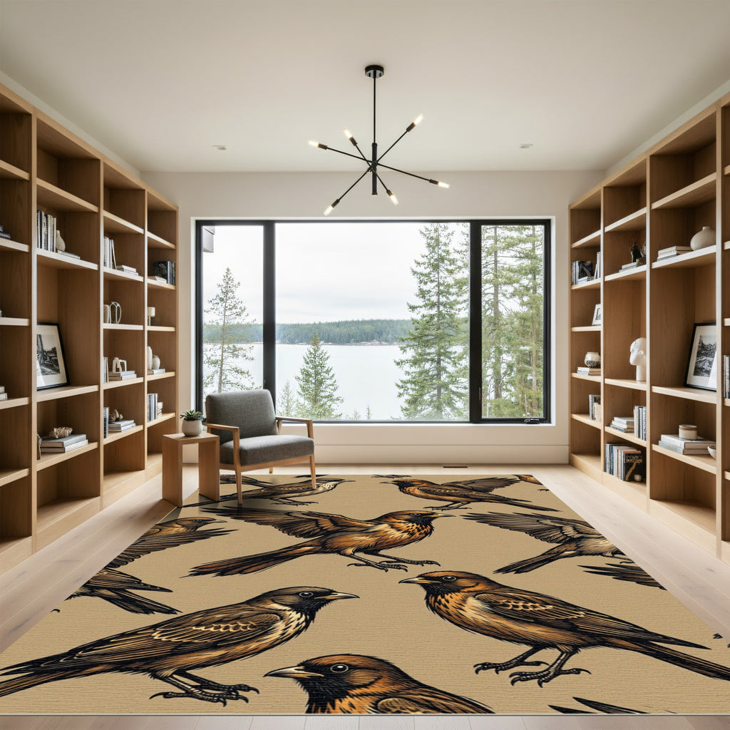 Earthy Brown Sparrow Bird Illustration Rug