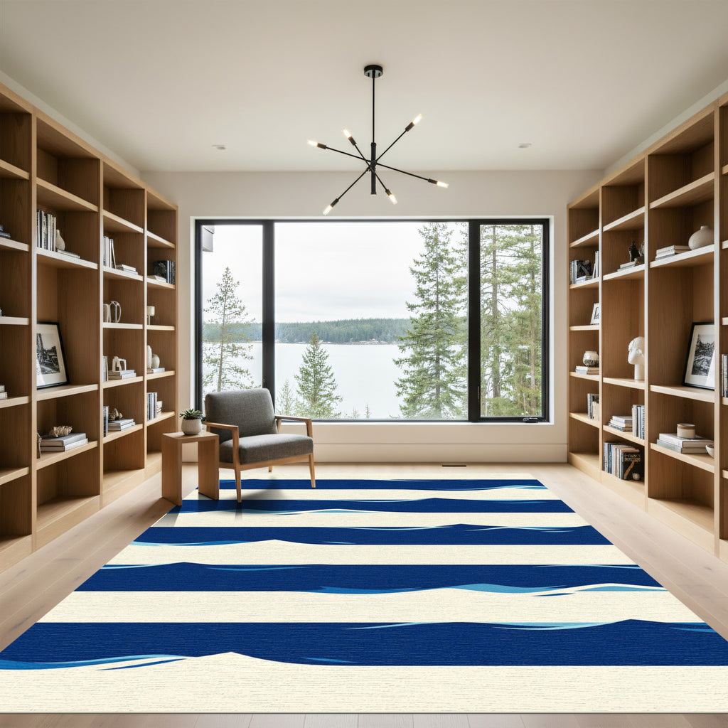 Coastal Blue Wave Stripe Rug