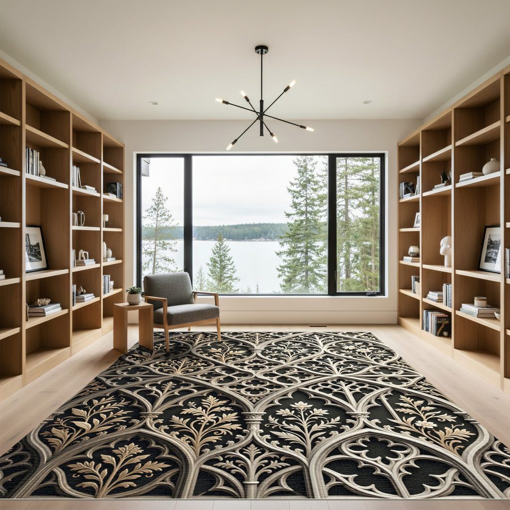 Gothic Cream Floral Lattice Arch Rug