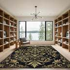 Ornate Gold Floral Damask Paw Accent Rug