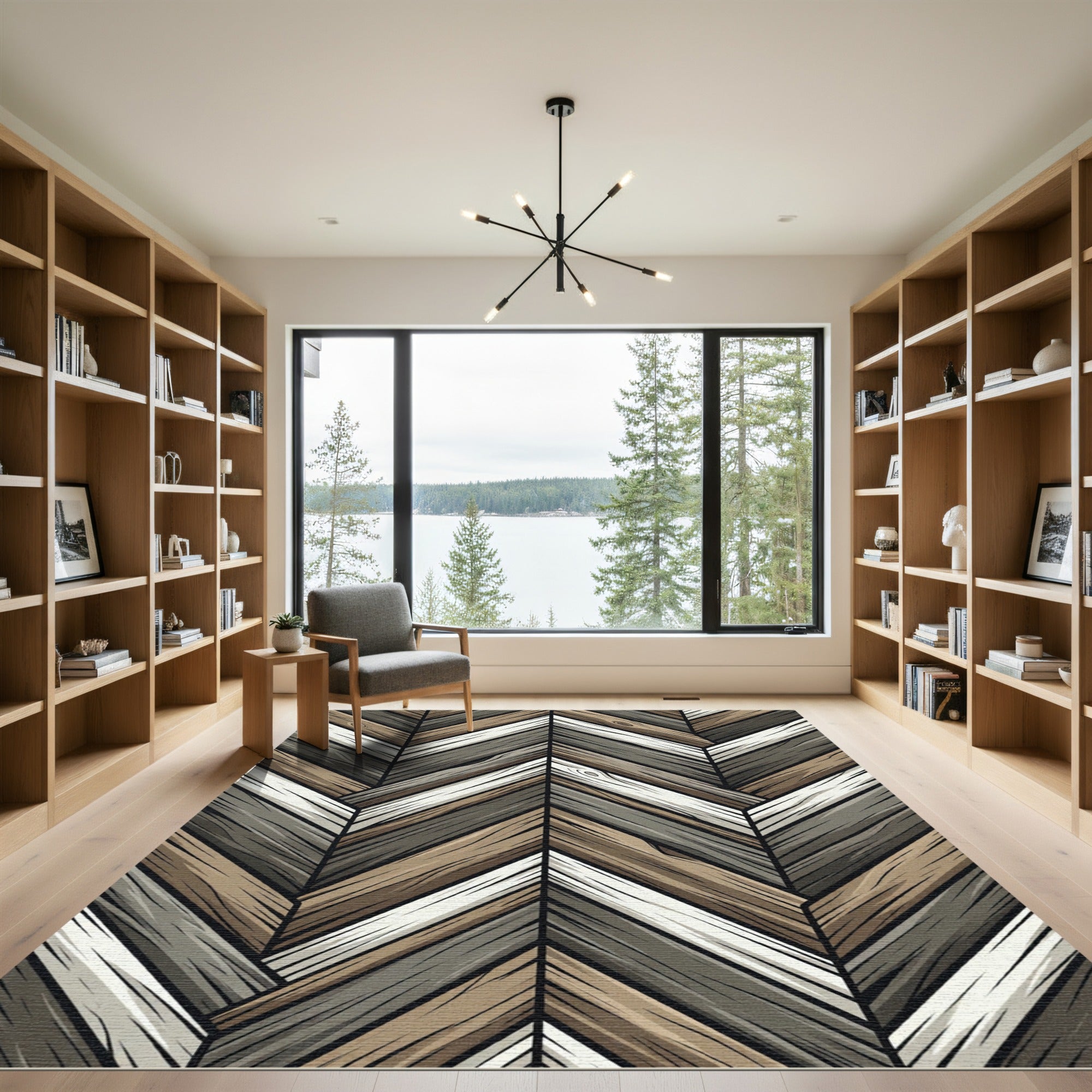 Rustic Wood Grain Chevron Pattern Rug